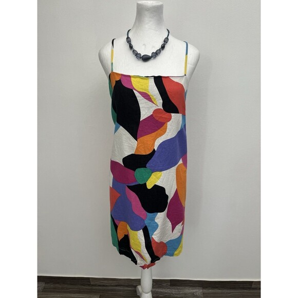 A New Day Women’s Multi Abstract Linen Mini Dress Size XL adjustable straps - Picture 2 of 9